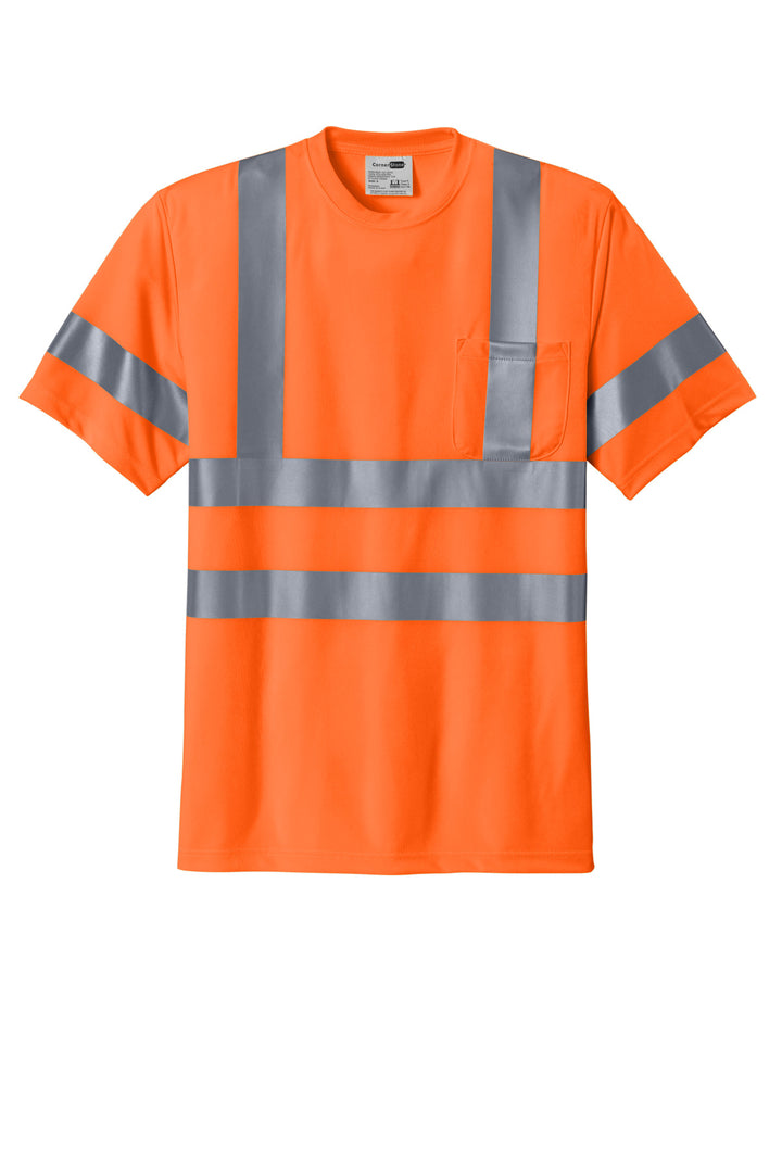 Front View of Safety Orange CornerStone - ANSI 107 Class 3 Short Sleeve Snag-Resistant Reflective T-Shirt. CS408