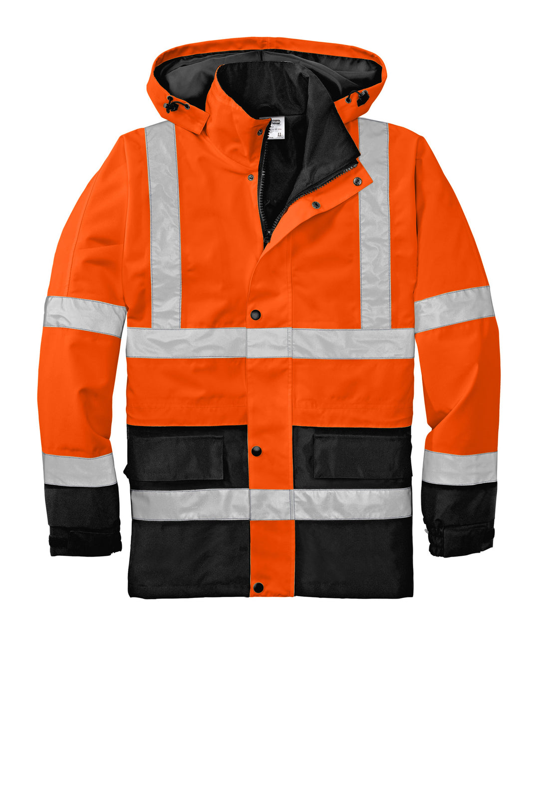Front View of Safety Orange CornerStone - ANSI 107 Class 3 Waterproof Parka. CSJ24