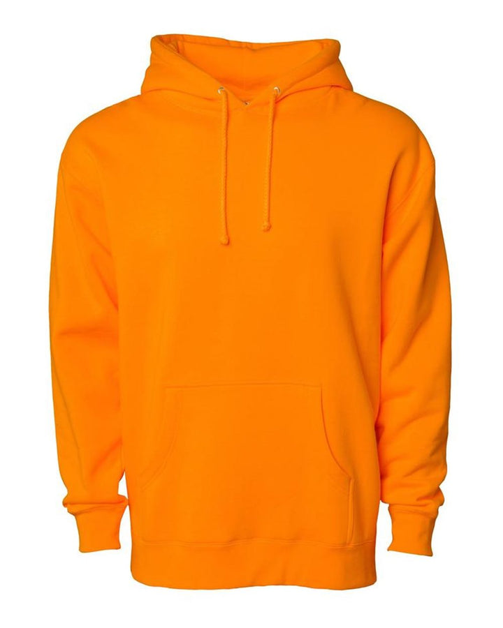 Front View of Safety Orange Heavyweight Hooded Sweatshirt - IND4000