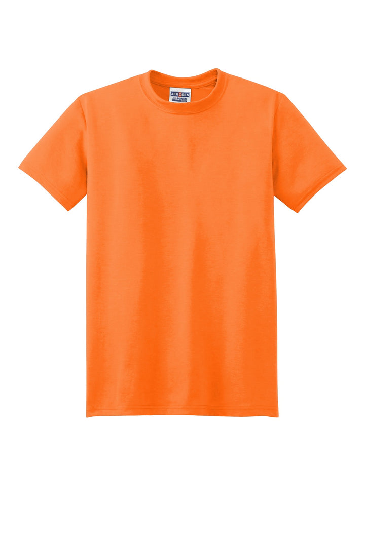 Front View of Safety Orange Jerzees Dri-Power 100% Polyester T-Shirt. 21M