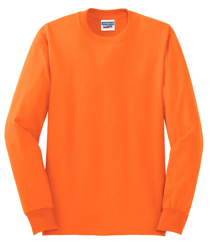 Front View of Safety Orange Jerzees - Dri-Power 50/50 Cotton/Poly Long Sleeve T-Shirt. 29LS