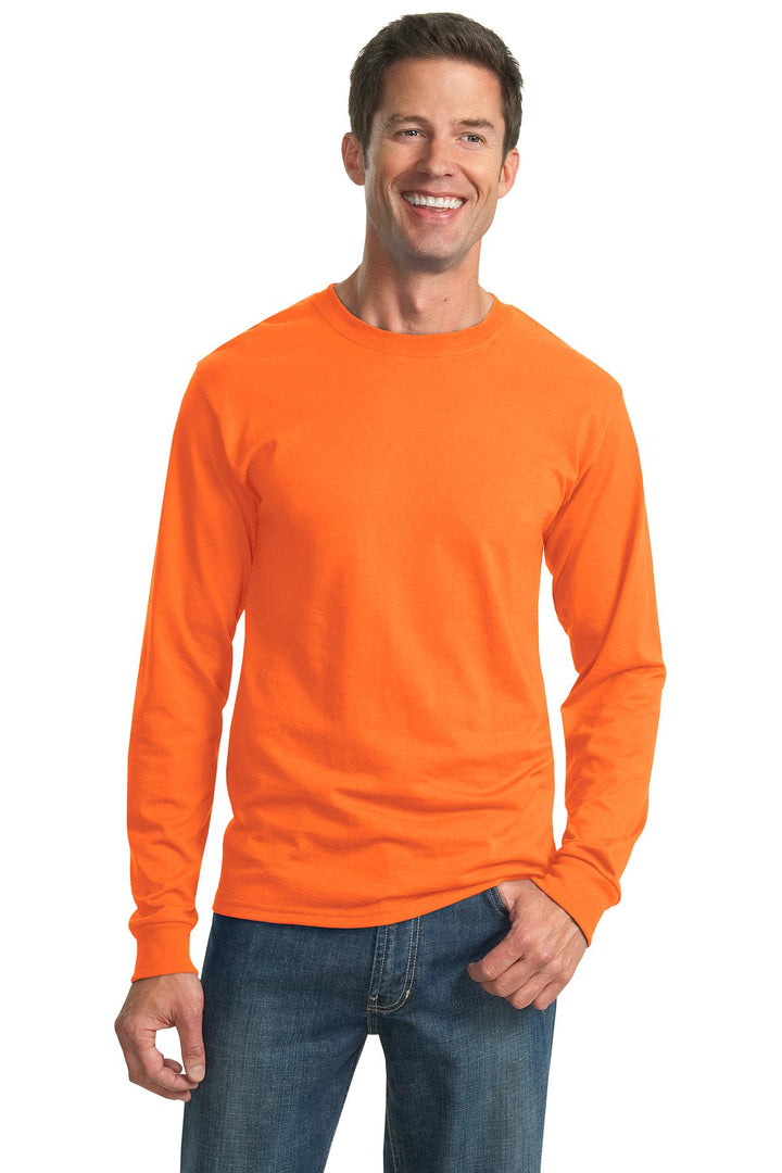 Front View of Safety Orange Jerzees - Dri-Power 50/50 Cotton/Poly Long Sleeve T-Shirt. 29LS
