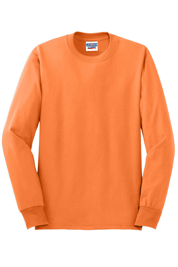 Front View of Safety Orange Jerzees - Dri-Power 50/50 Cotton/Poly Long Sleeve T-Shirt. 29LS
