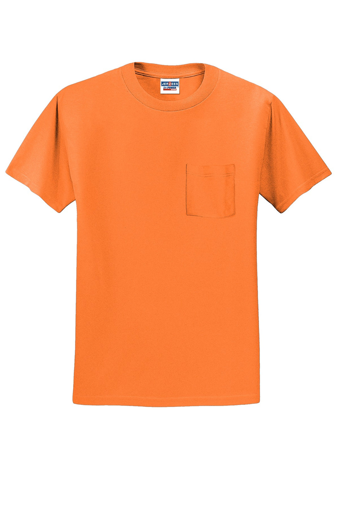 Front View of Safety Orange Jerzees - Dri-Power 50/50 Cotton/Poly Pocket T-Shirt. 29MP