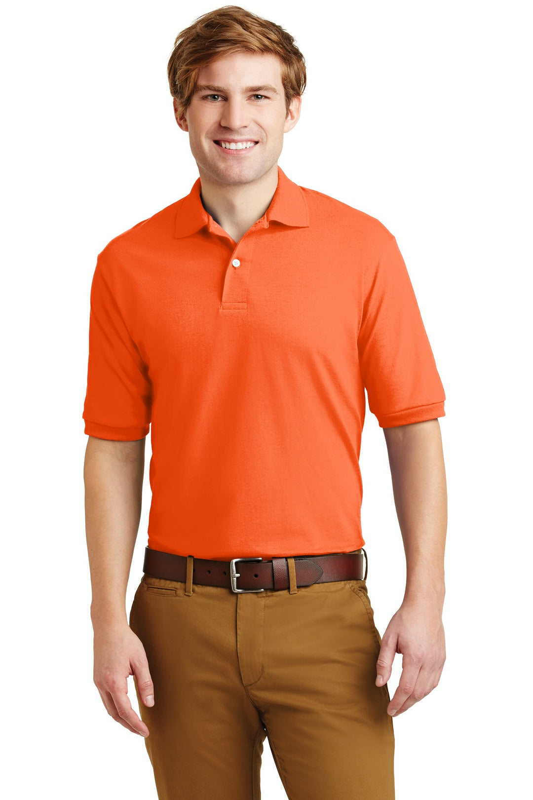 Front View of Safety Orange Jerzees Dri-Power Sport Shirt. 437M