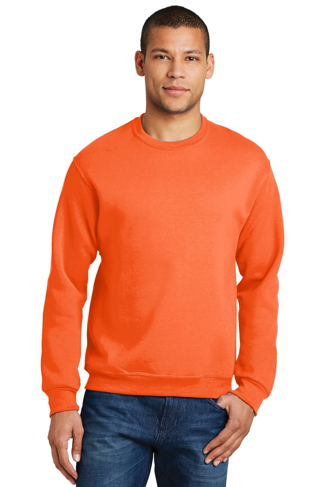 Front View of Safety Orange Jerzees - NuBlend Crewneck Sweatshirt. 562M