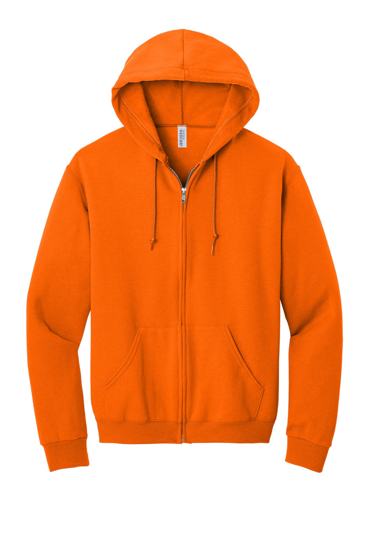 Front View of Safety Orange Jerzees - NuBlend Full-Zip Hooded Sweatshirt. 993M