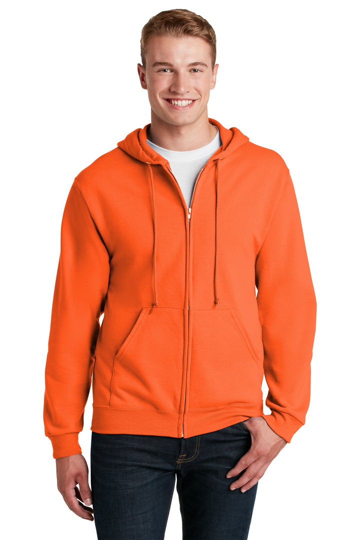 Front View of Safety Orange Jerzees - NuBlend Full-Zip Hooded Sweatshirt. 993M