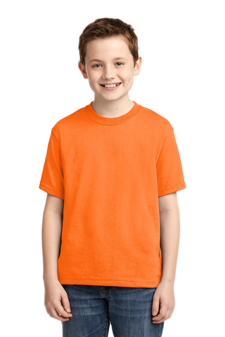 Front View of Safety Orange Jerzees - Youth Dri-Power 50/50 Cotton/Poly T-Shirt. 29B
