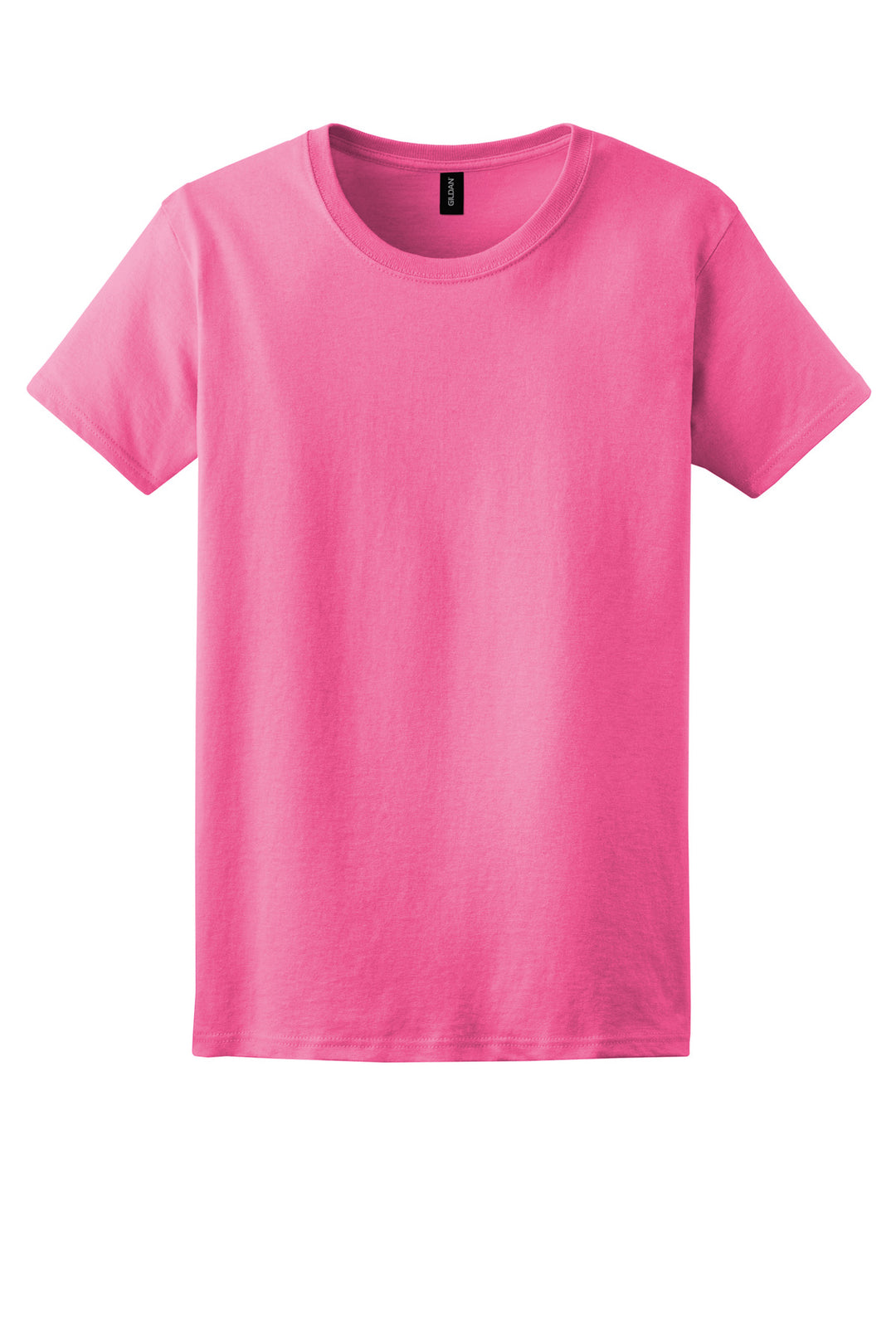 Front View of Safety Pink Gildan Women's Ultra Cotton 100% US Cotton T-Shirt. 2000L