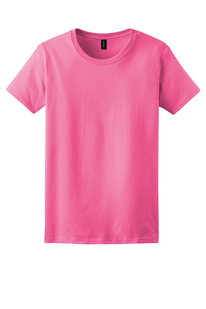 Front View of Safety Pink Gildan Women's Ultra Cotton 100% US Cotton T-Shirt. 2000L