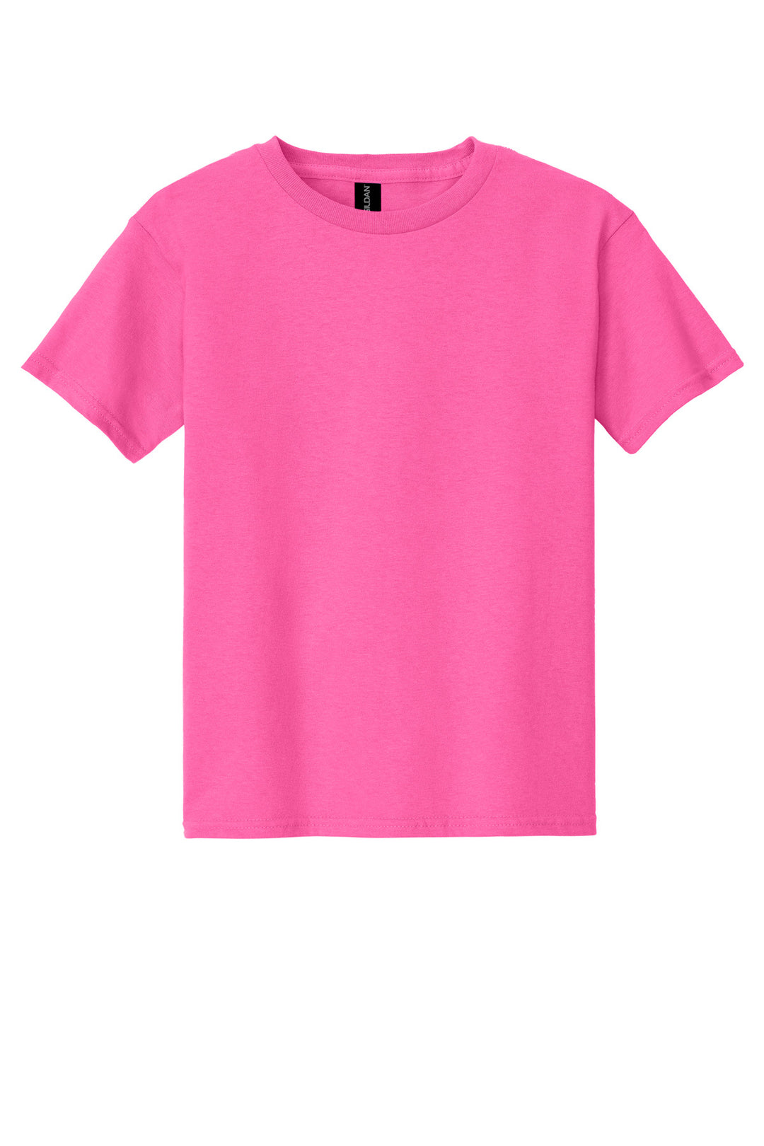 Front View of Safety Pink Gildan - Youth Heavy Cotton 100% Cotton T-Shirt. 5000B