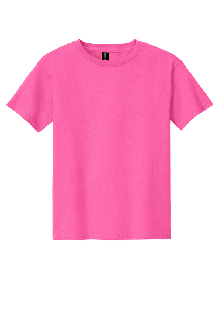 Front View of Safety Pink Gildan - Youth Heavy Cotton 100% Cotton T-Shirt. 5000B