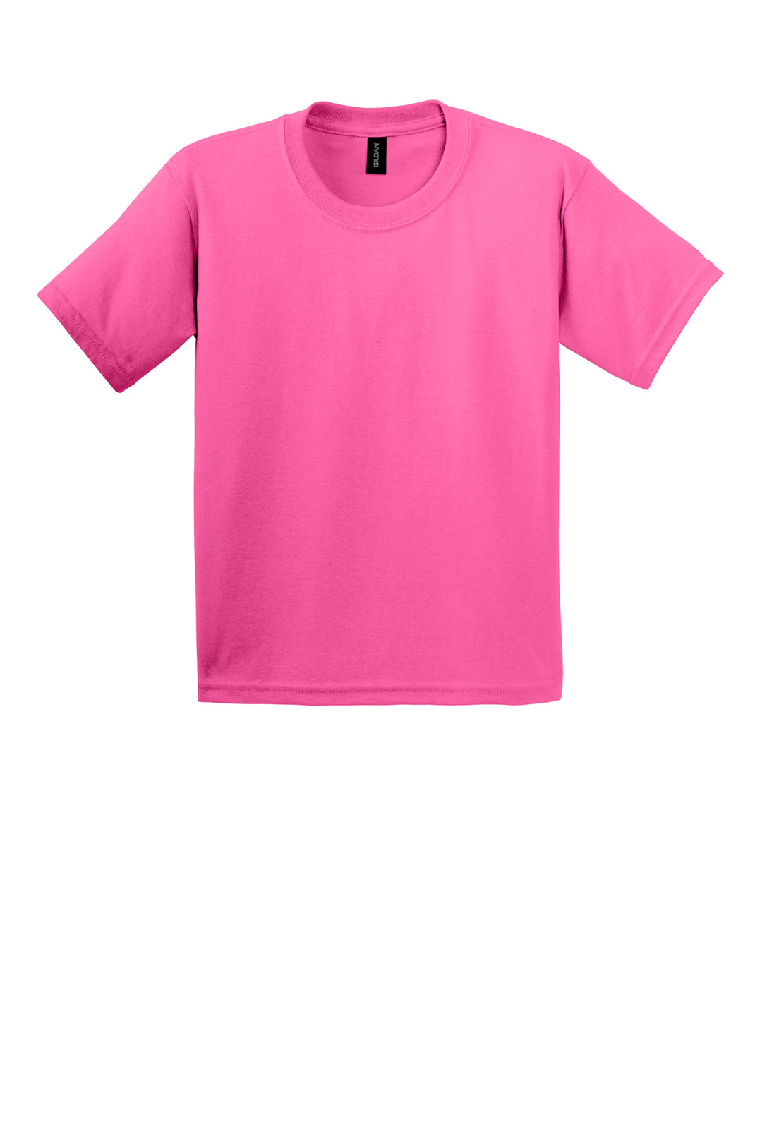 Front View of Safety Pink Gildan - Youth Ultra Cotton 100% US Cotton T-Shirt. 2000B