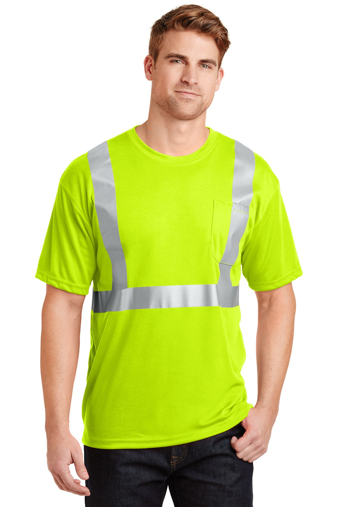 Front View of Safety Yellow CornerStone - ANSI 107 Class 2 Safety T-Shirt. CS401
