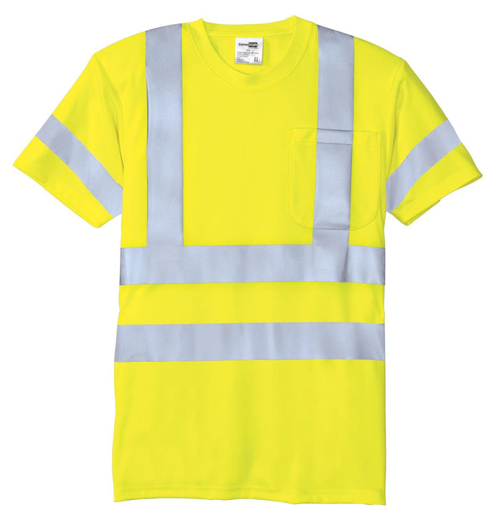 Front View of Safety Yellow CornerStone - ANSI 107 Class 3 Short Sleeve Snag-Resistant Reflective T-Shirt. CS408