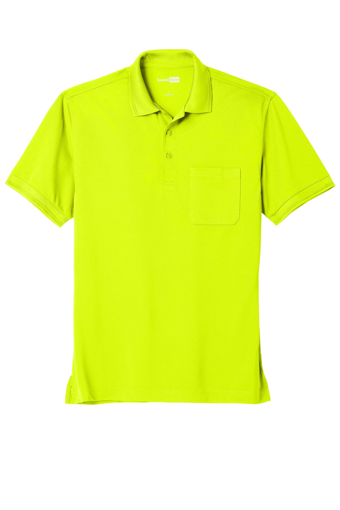 Front View of Safety Yellow CornerStone Industrial Snag-Proof Pique Pocket Polo. CS4020P