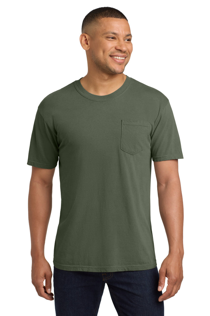 Front View of Sage COMFORT COLORS Heavyweight Ring Spun Pocket Tee. 6030