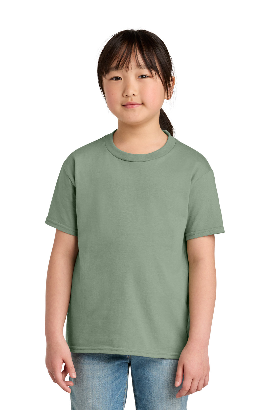 Front View of Sage Gildan Youth Softstyle Midweight Tee 65000B