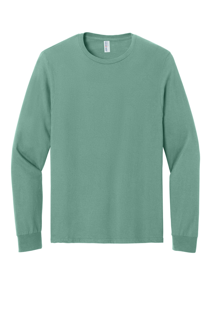 Front View of Sage Jerzees Classics Unisex Cotton Long Sleeve T-Shirt 363L