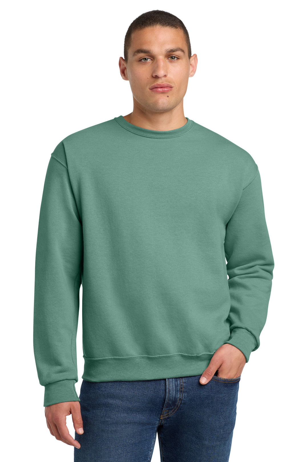 Front View of Sage Jerzees - NuBlend Crewneck Sweatshirt. 562M