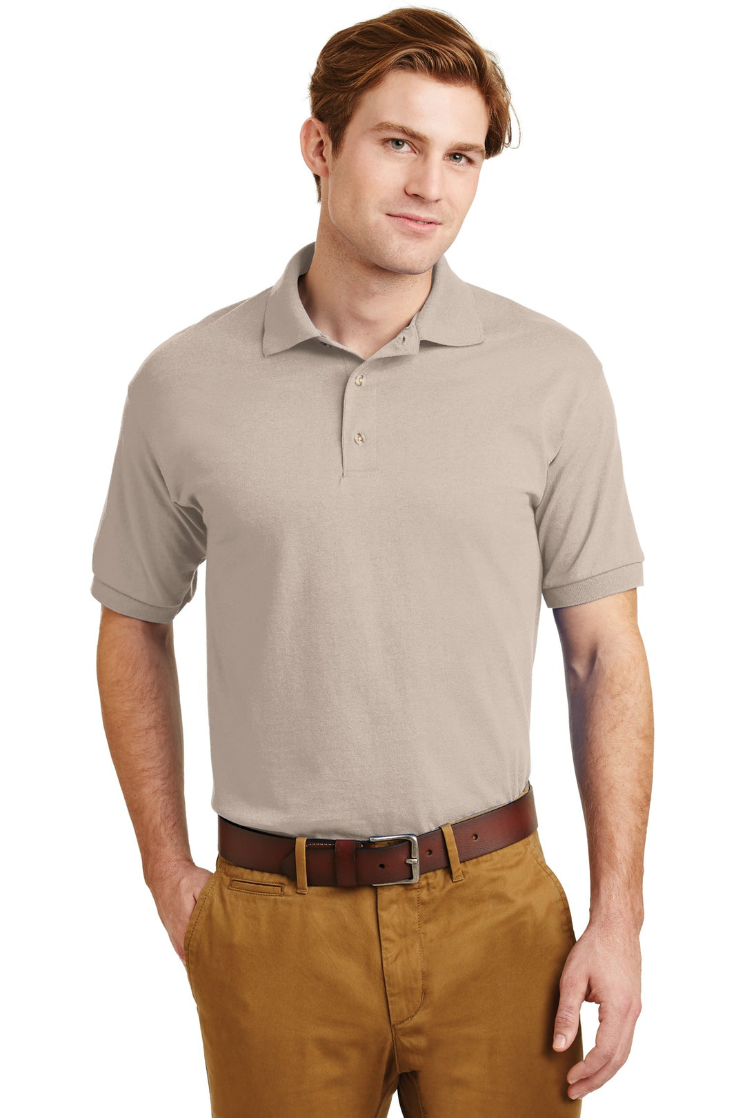 Front View of Sand Gildan - DryBlend 6-Ounce Jersey Knit Sport Shirt. 8800