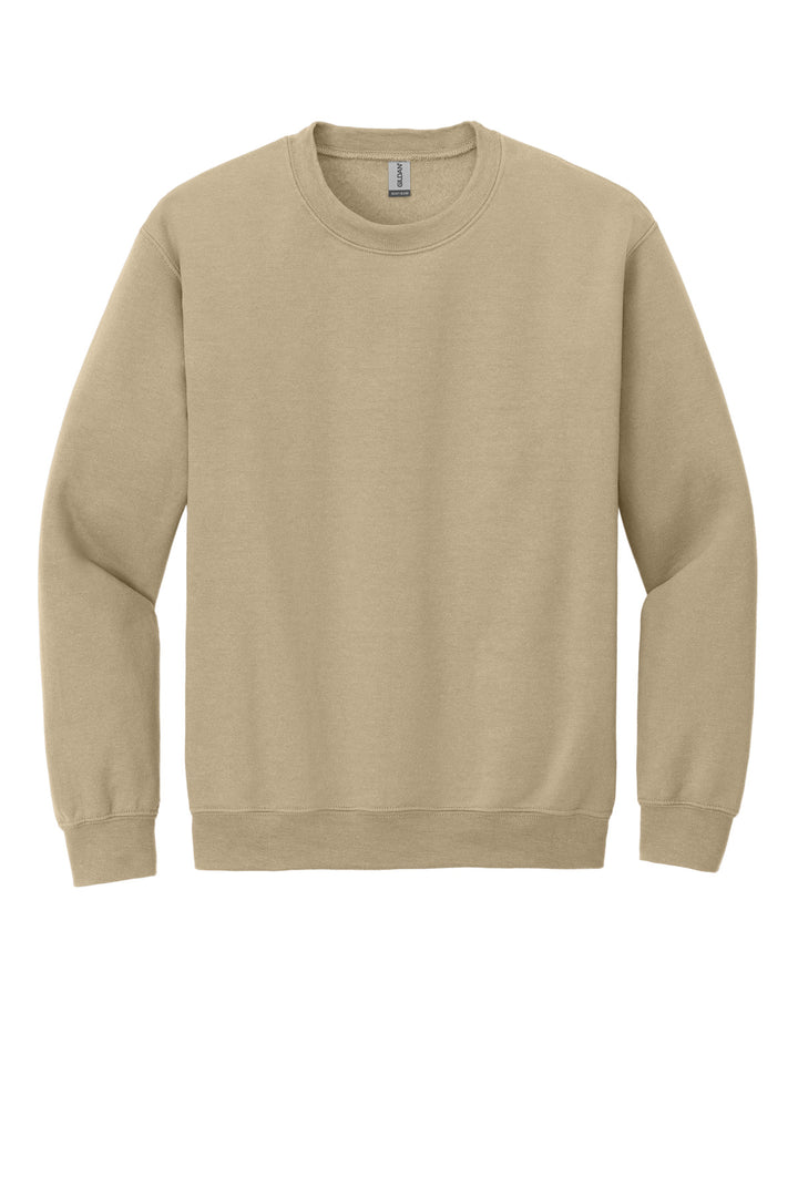 Front View of Sand Gildan Heavy Blend Crewneck Sweatshirt. 18000