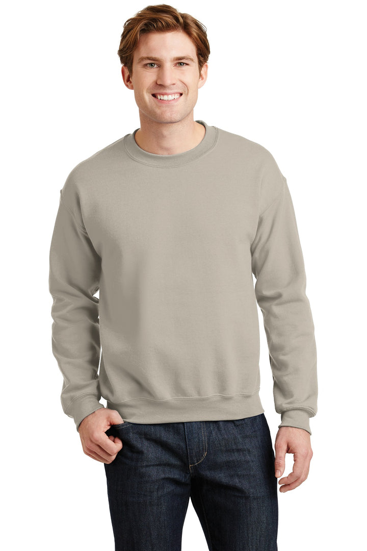 Front View of Sand Gildan Heavy Blend Crewneck Sweatshirt. 18000