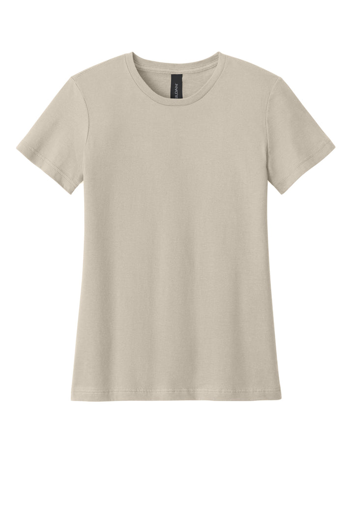 Front View of Sand Gildan Softstyle Women's T-Shirt. 64000L