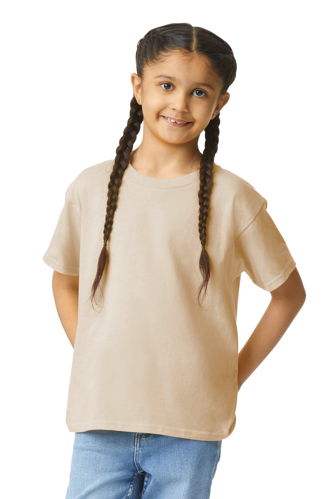 Front View of Sand Gildan Youth Light Cotton Tee 3000B