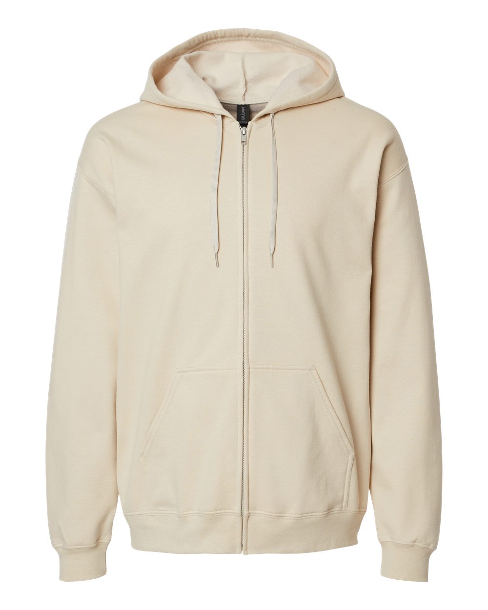 Front View of Sand Softstyle® Full-Zip Hooded Sweatshirt - SF600