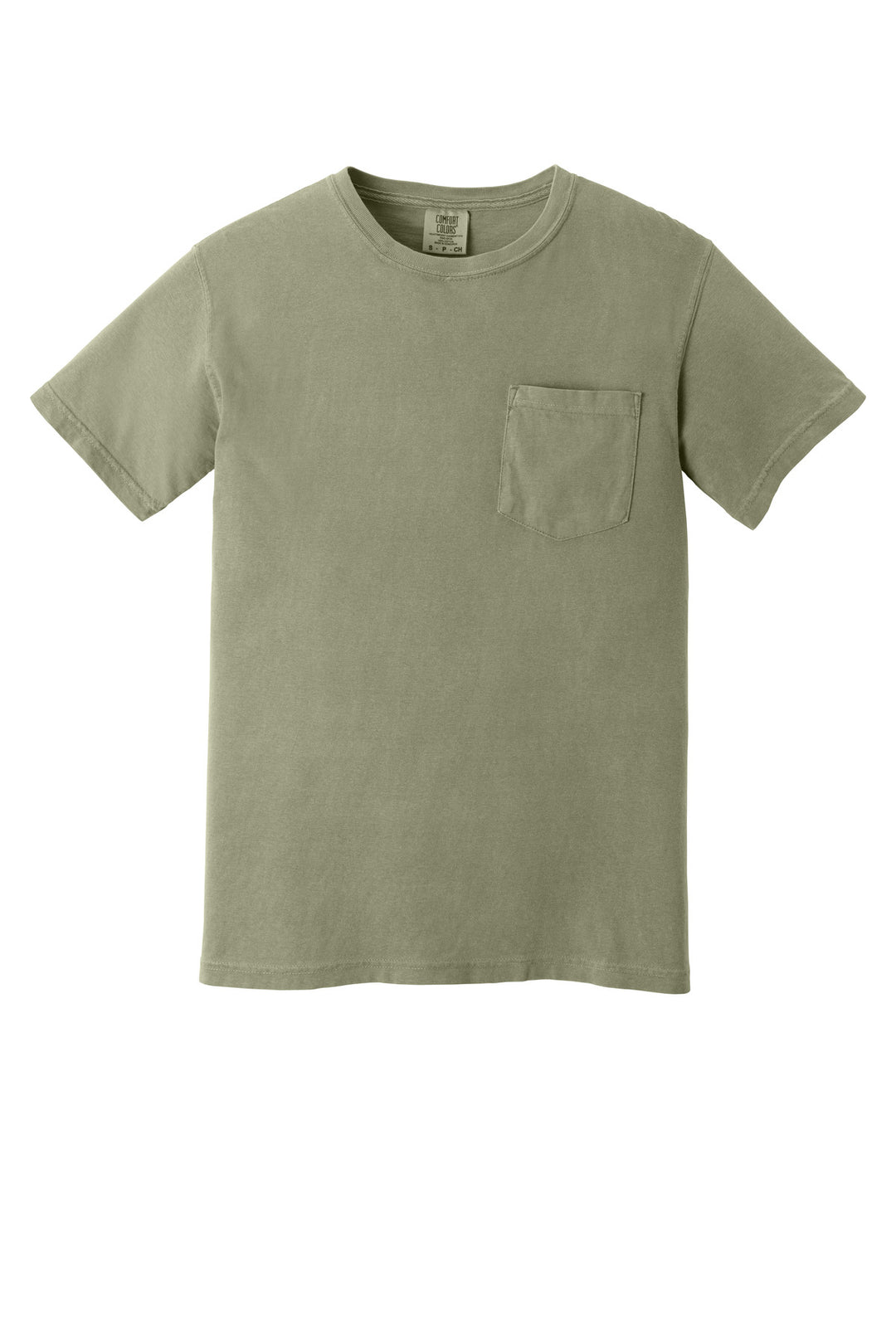 Front View of Sandstone COMFORT COLORS Heavyweight Ring Spun Pocket Tee. 6030