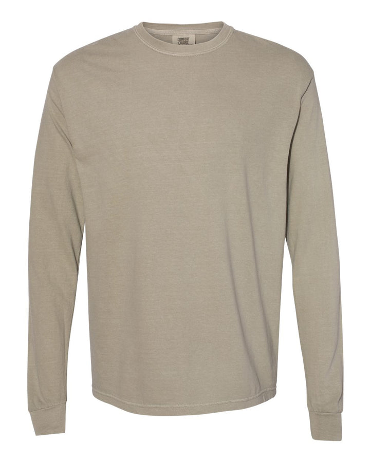 Front View of Sandstone Garment-Dyed Heavyweight Long Sleeve T-Shirt - 6014