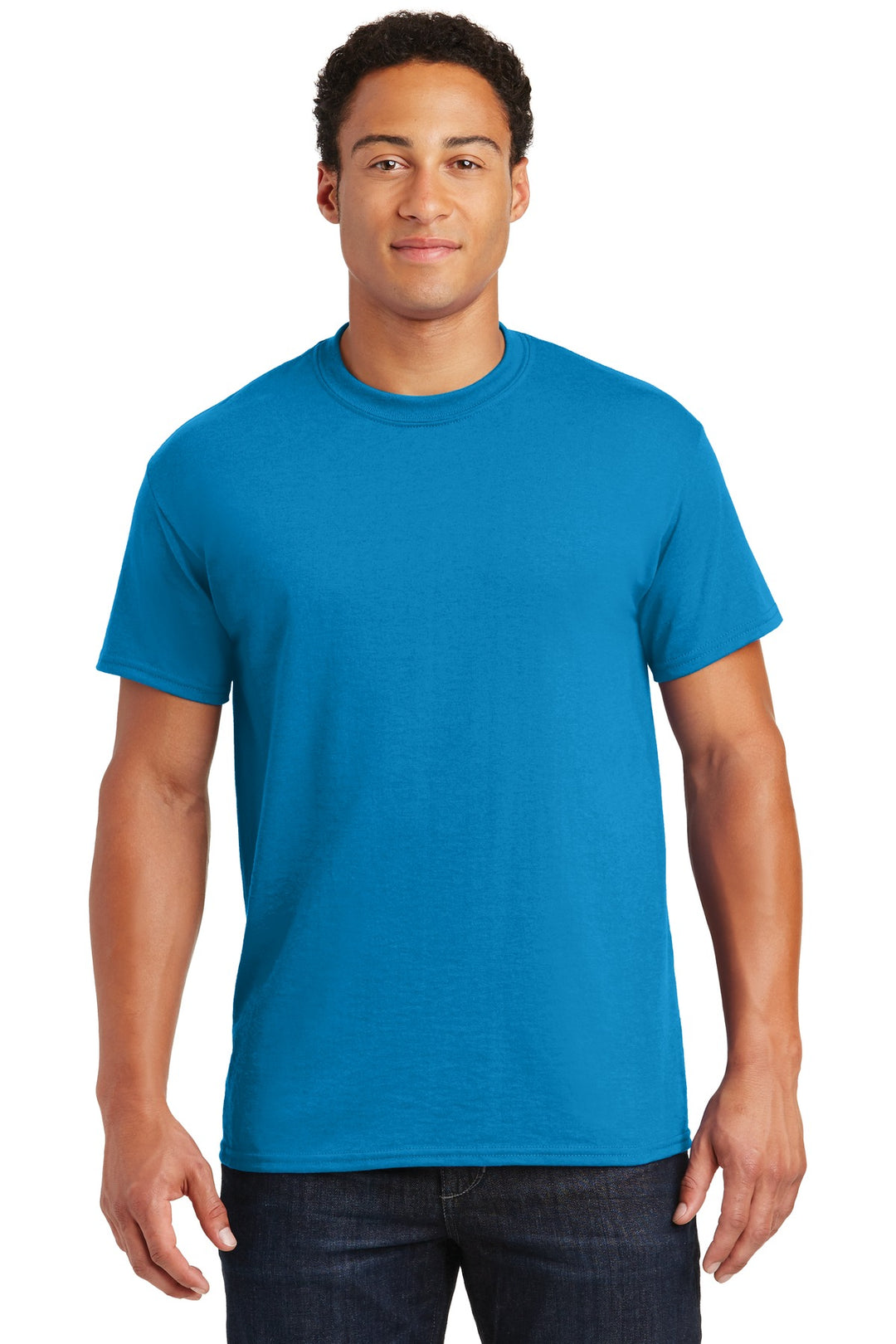 Front View of Sapphire Gildan DryBlend 50 Cotton/50 Poly T-Shirt. 8000
