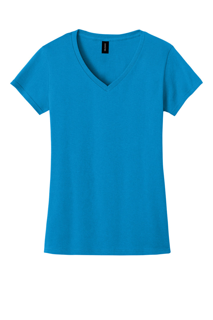 Front View of Sapphire Gildan Women's Heavy Cotton 100% Cotton V-Neck T-Shirt. 5V00L