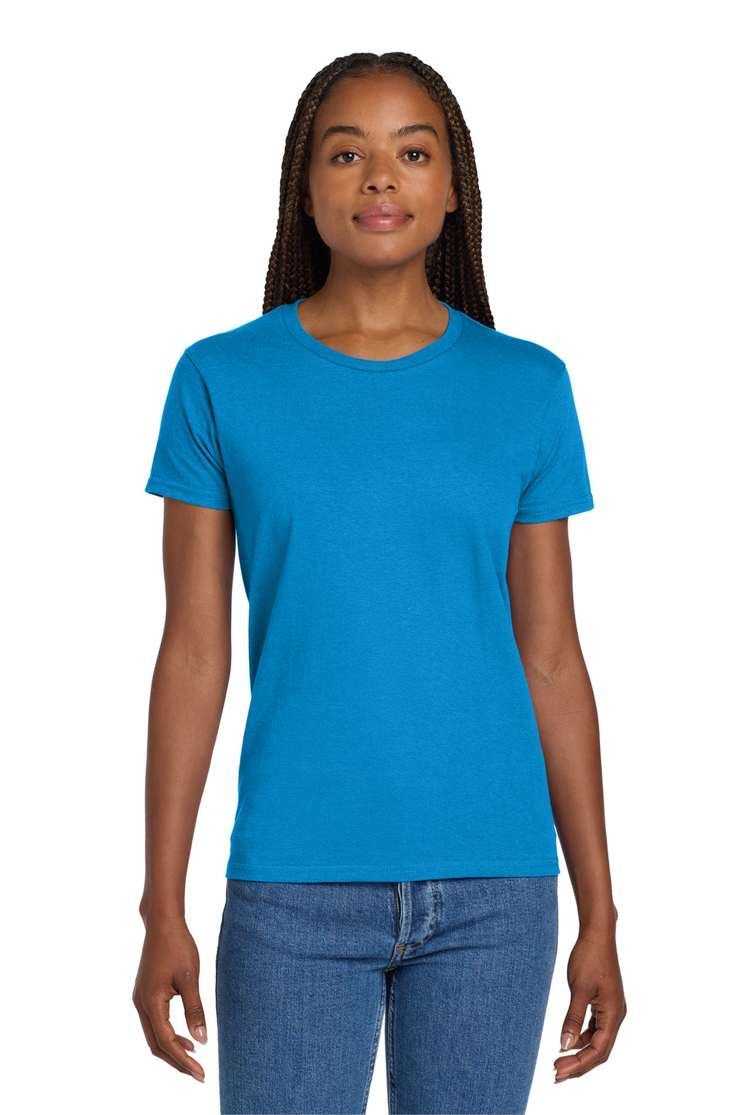 Front View of Sapphire Gildan Women's Ultra Cotton 100% US Cotton T-Shirt. 2000L