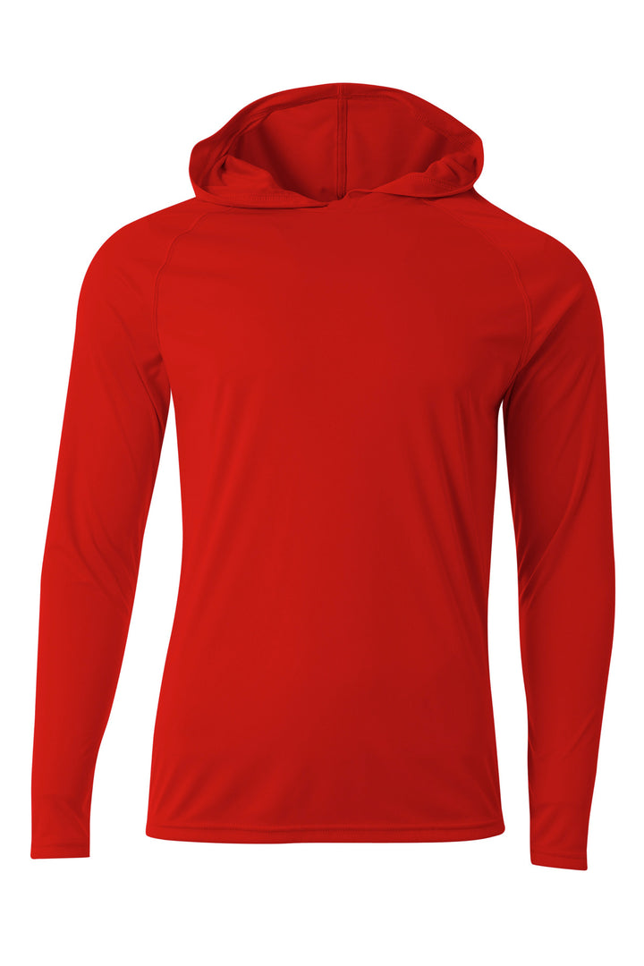 Front View of Scarlet A4 Cooling Performance Long Sleeve Hooded Tee A4N3409