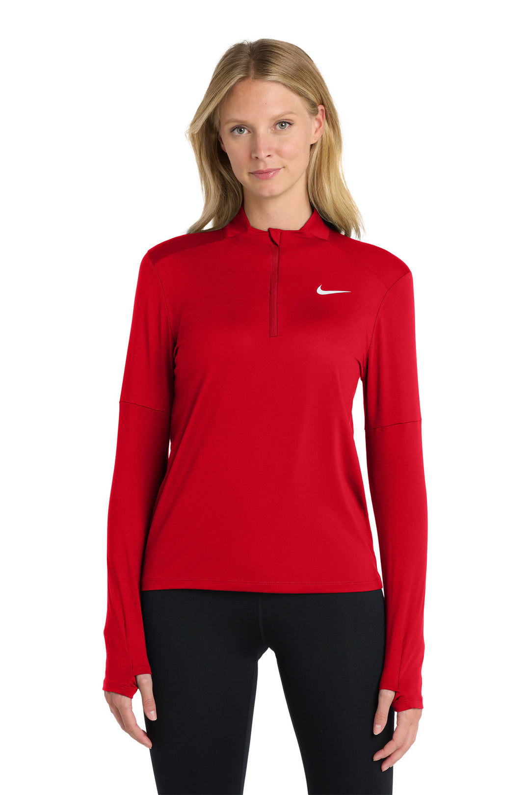 Front View of Scarlet Nike Women's Dri-FIT Element 1/2-Zip Top NKDH4951