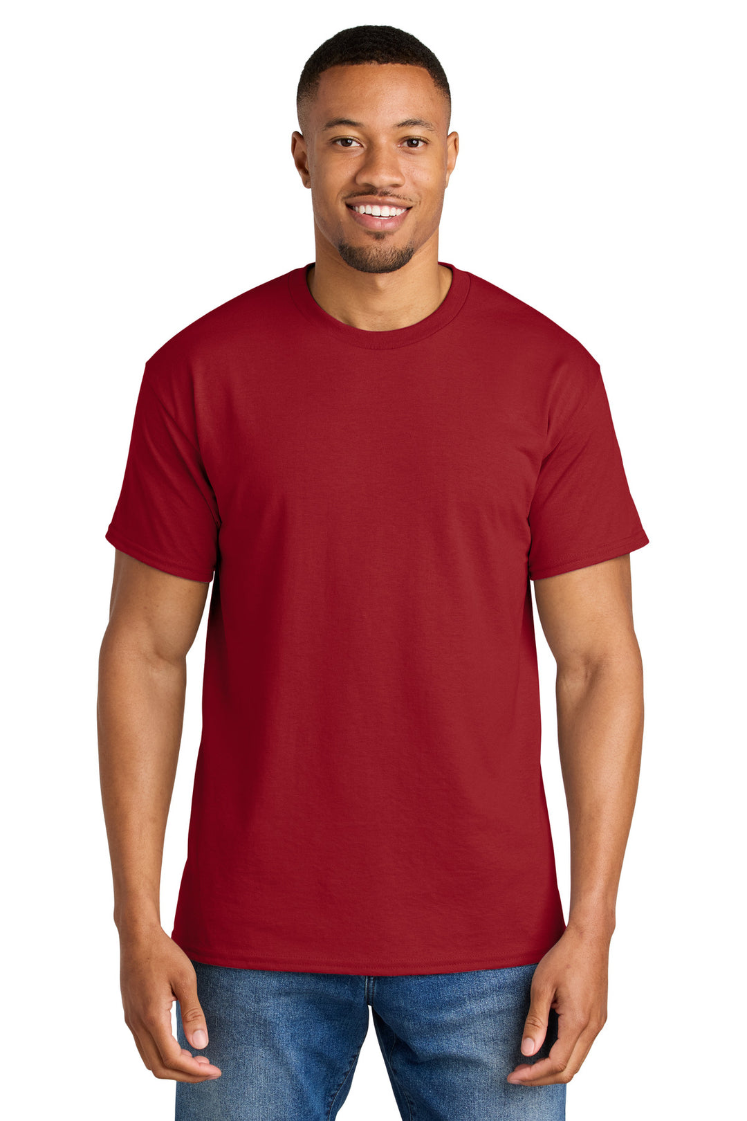 Front View of ScarRed Gildan DryBlend 50 Cotton/50 Poly T-Shirt. 8000