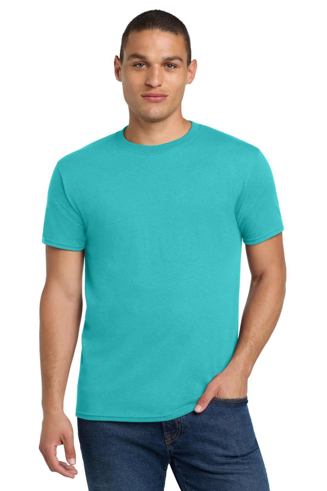 Front View of ScubaBlue Jerzees - Dri-Power 50/50 Cotton/Poly T-Shirt. 29M