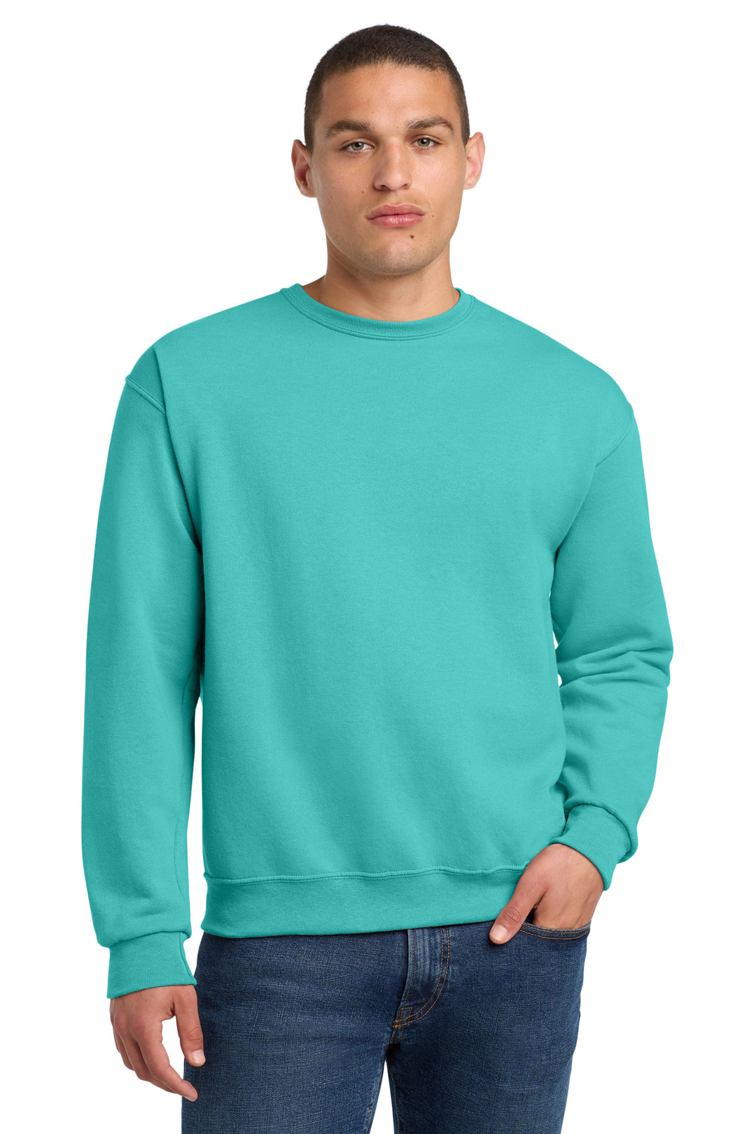 Front View of ScubaBlue Jerzees - NuBlend Crewneck Sweatshirt. 562M