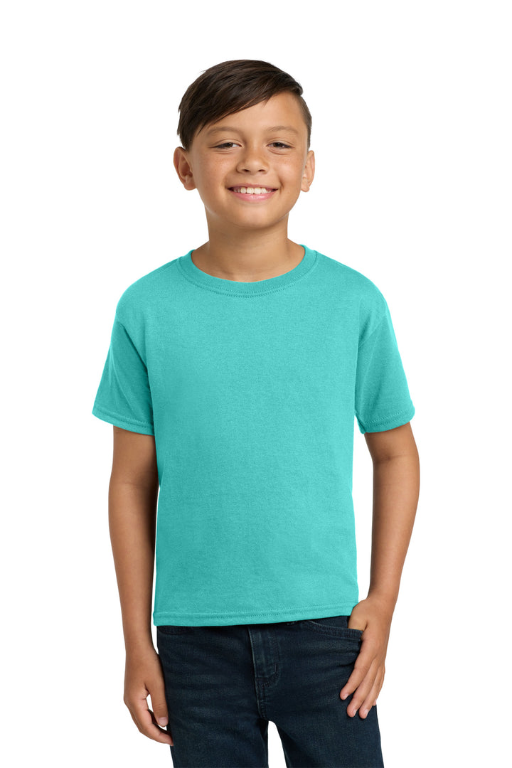 Front View of ScubaBlue Jerzees - Youth Dri-Power 50/50 Cotton/Poly T-Shirt. 29B