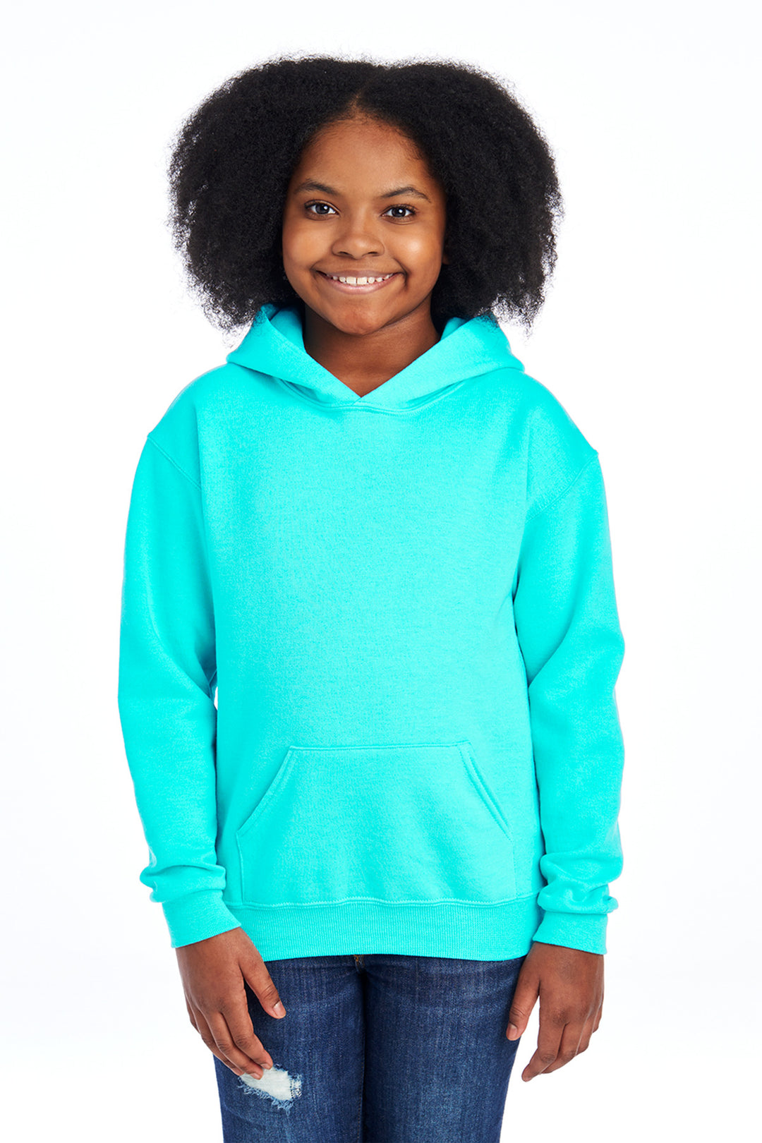 Front View of ScubaBlue Jerzees - Youth NuBlend Pullover Hooded Sweatshirt. 996Y