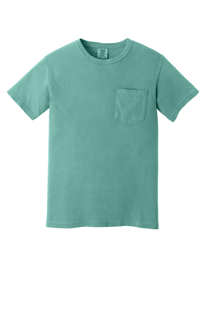 Front View of Seafoam COMFORT COLORS Heavyweight Ring Spun Pocket Tee. 6030