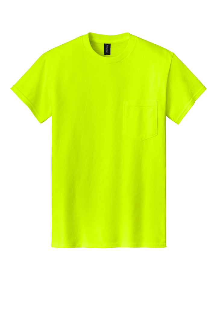 Front View of SftyGrn Gildan - DryBlend 50 Cotton/50 Poly Pocket T-Shirt. 8300