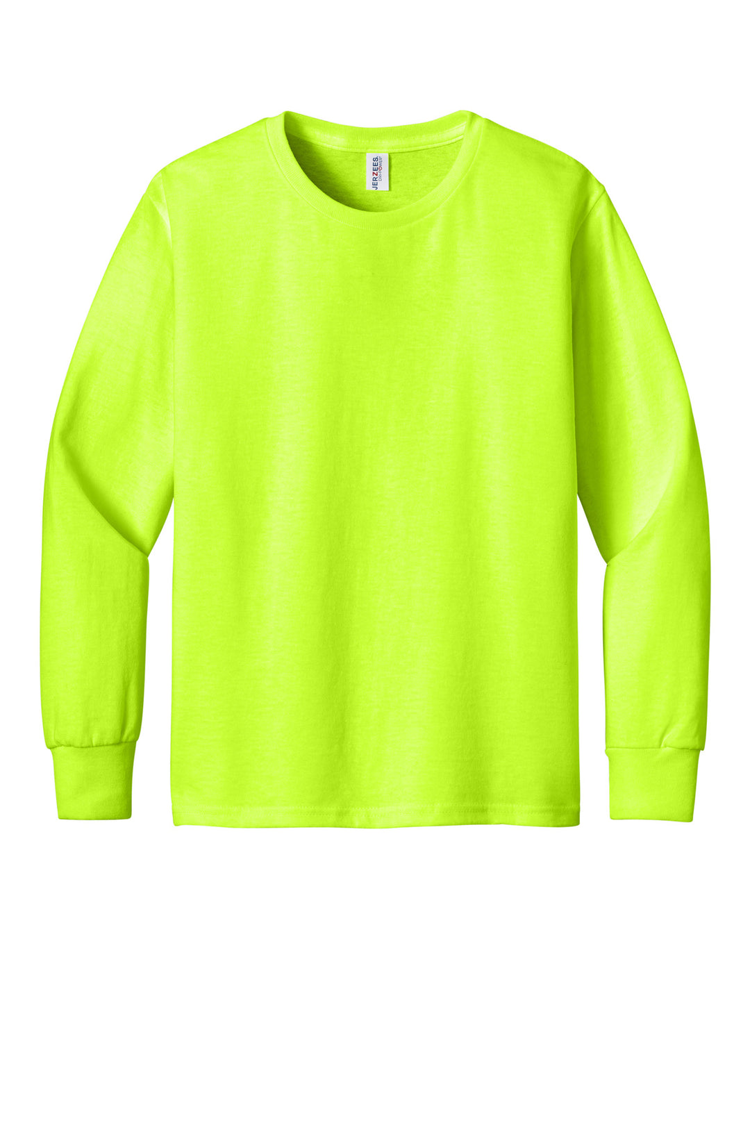 Front View of SftyGrn Jerzees Youth Dri-Power 50/50 Cotton/Poly Long Sleeve 29BL