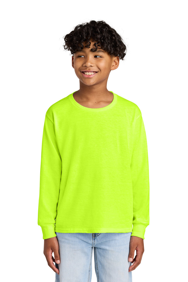 Front View of SftyGrn Jerzees Youth Dri-Power 50/50 Cotton/Poly Long Sleeve 29BL