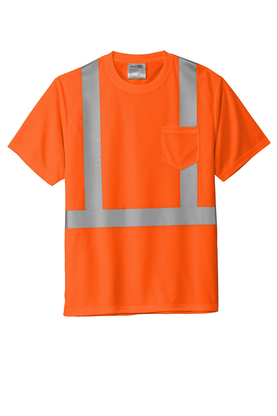 Front View of SftyOrg CornerStone ANSI 107 Class 2 Mesh Tee. CS200