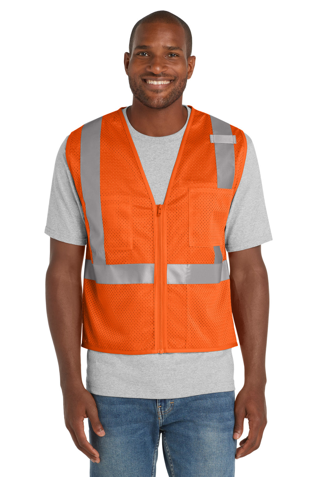 Front View of SftyOrg CornerStone ANSI 107 Class 2 Mesh Zippered Vest. CSV102