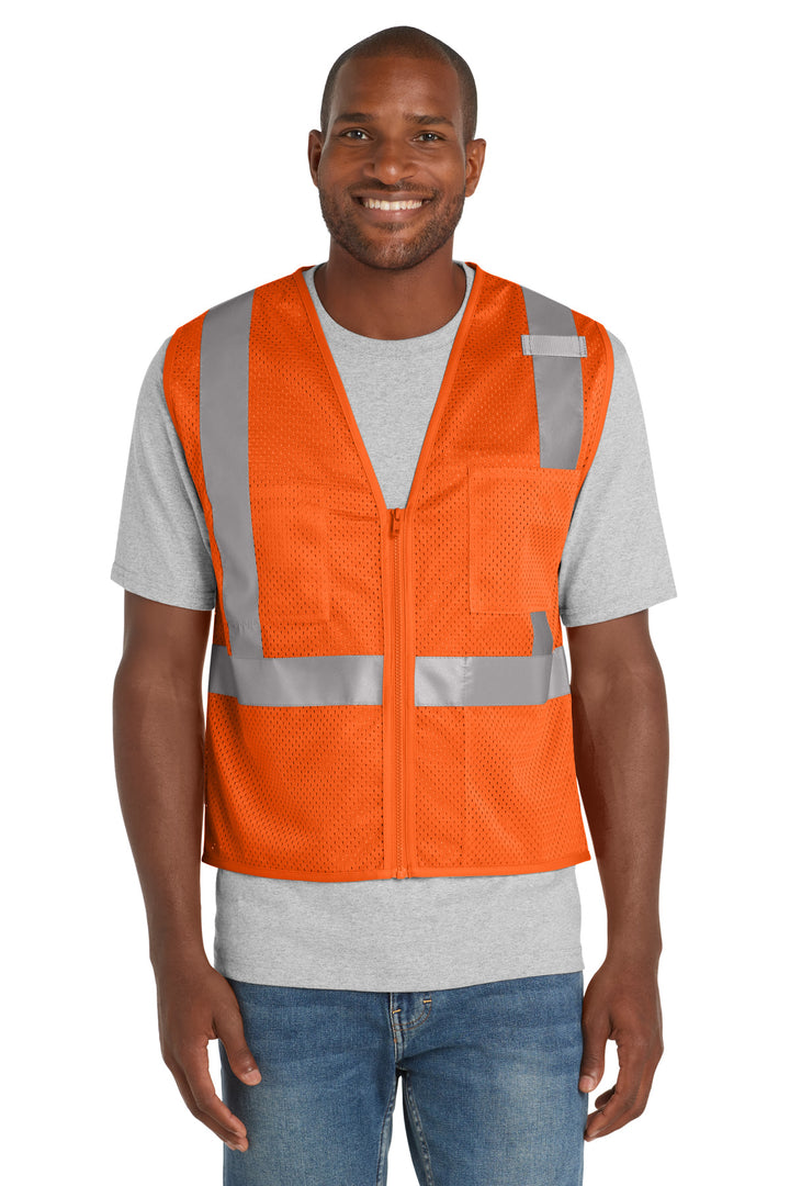 Front View of SftyOrg CornerStone ANSI 107 Class 2 Mesh Zippered Vest. CSV102